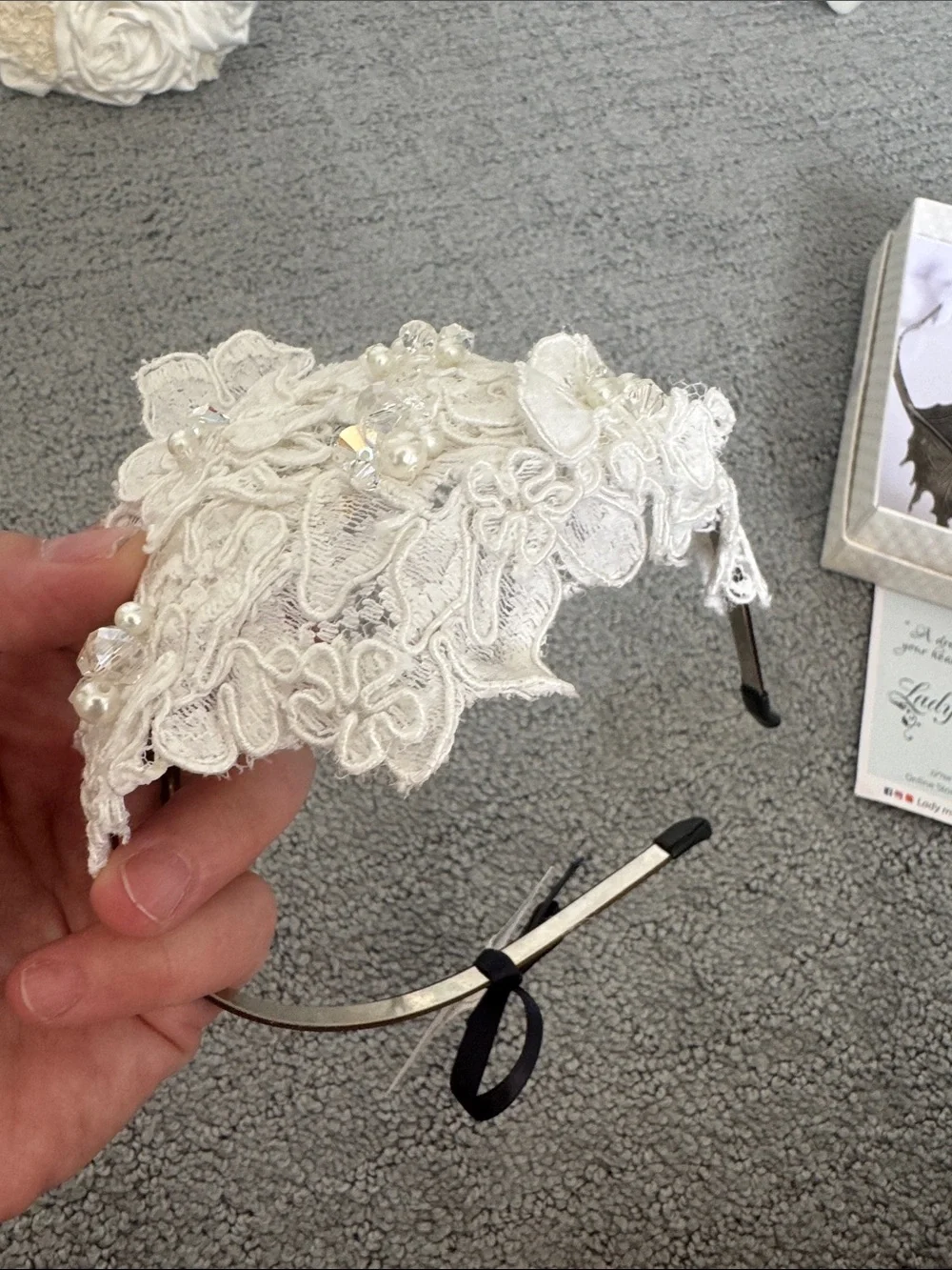Ivory Lace Floral Beaded Headband